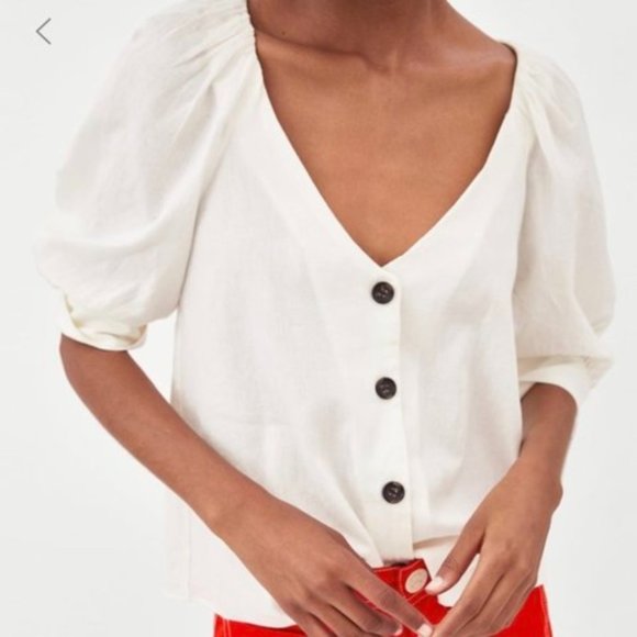 Zara Tops - Zara puff short sleeve button up blouse Sz/ XS